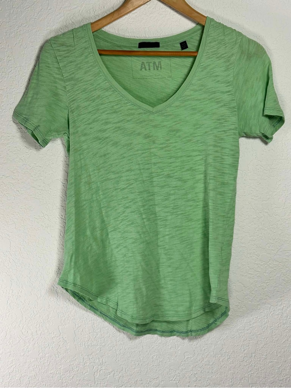 ATM Anthony Thomas Melillo Light Green Slub V-Neck Tee